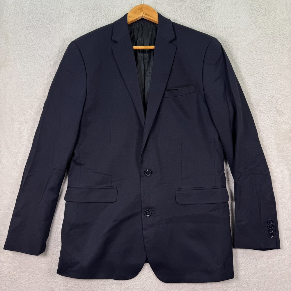 Politix Blazer Jacket Mens 38R Navy Blue Wool Blend Modern Fit Causal Preppy